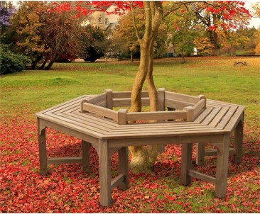 Teak Hexagonal Tree Bench – Low-Back - 1.76m 2