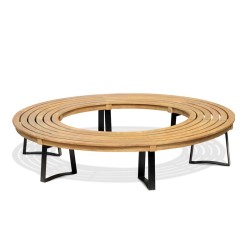 Teak Backless Circular Tree Bench with Metal Legs - 2.2m