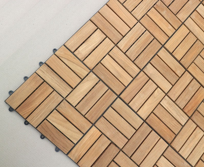 Set of 10 Teak Interlocking Deck Tiles - Mosaic Square Basket Pattern Set of 10 Teak Interlocking Deck Tiles - Mosaic Square Basket Pattern