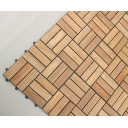 Set of 10 Teak Interlocking Deck Tiles - Mosaic Square Basket Pattern