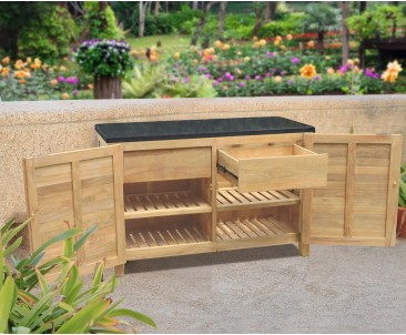 Aria Teak and Granite Garden Sideboard 2